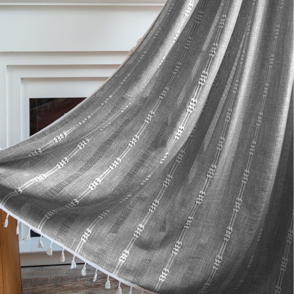 Gray Tassel Cotton-Linen Curtains – Ready-Made Sheer Drapes for Living Room, Bedroom & Study