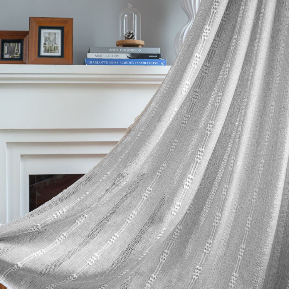 Gray Tassel Cotton-Linen Curtains – Ready-Made Sheer Drapes for Living Room, Bedroom & Study