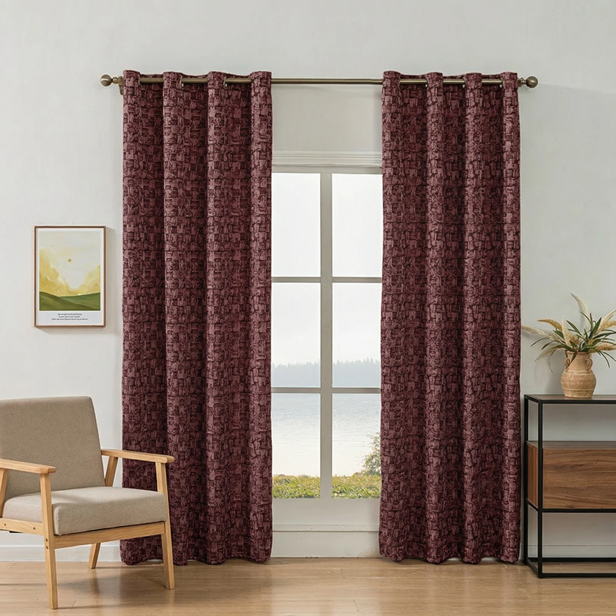 Jacquard Blackout Curtain │ Checkered Design │  Living Room & Bedroom