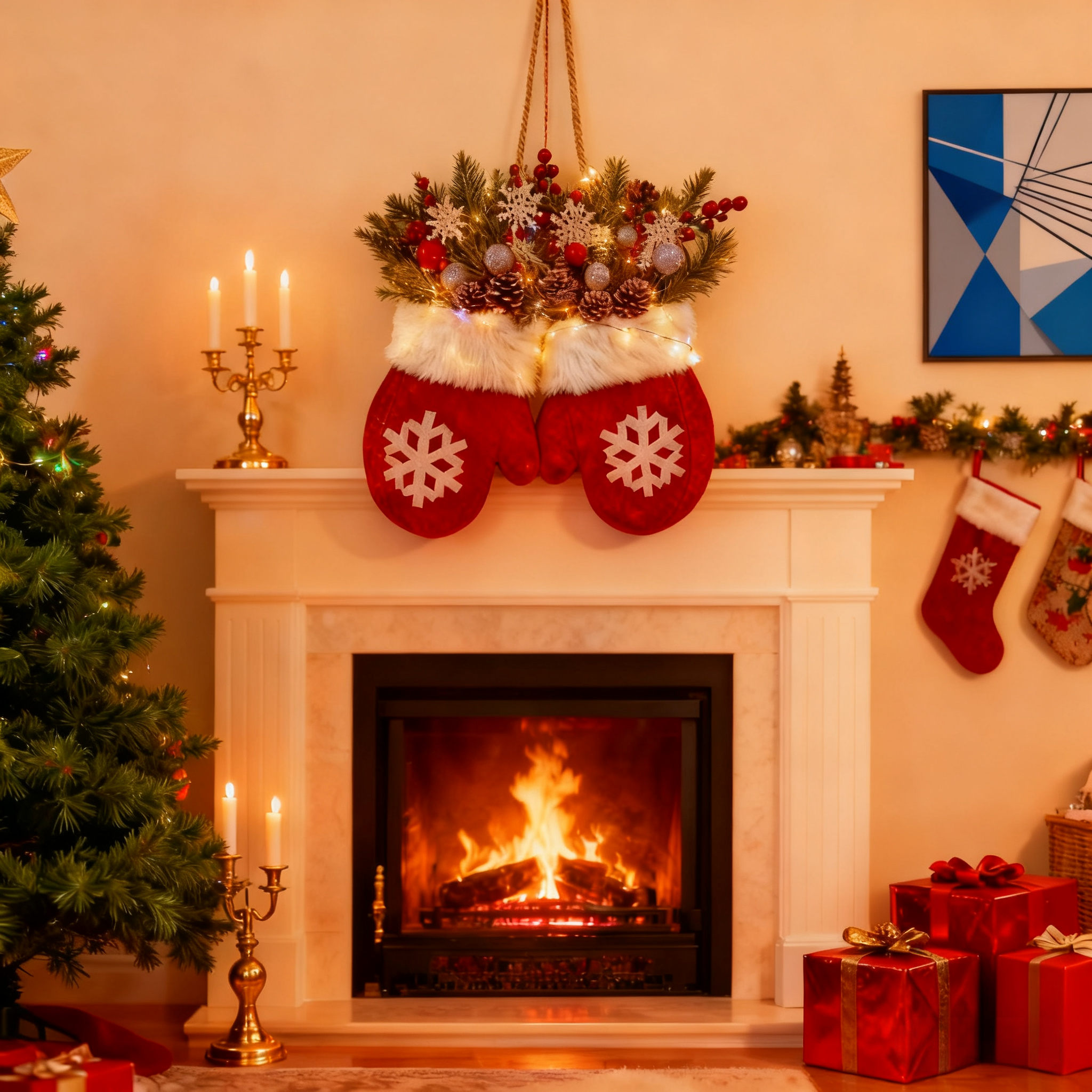 🎅Funkelnder, steckerloser, selbstleuchtender Weihnachtshandschuhkranz🎄