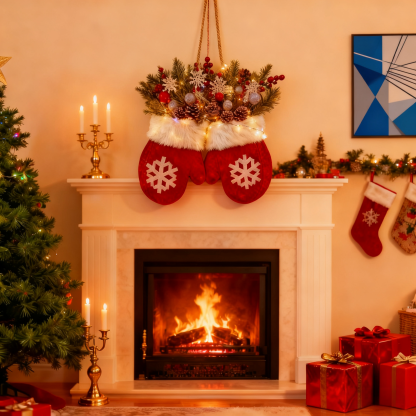 🎅Funkelnder, steckerloser, selbstleuchtender Weihnachtshandschuhkranz🎄