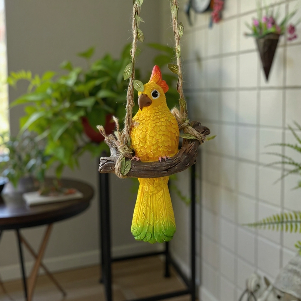 Rustikale Wanddekoration in Form eines Papageis aus Kunstharz