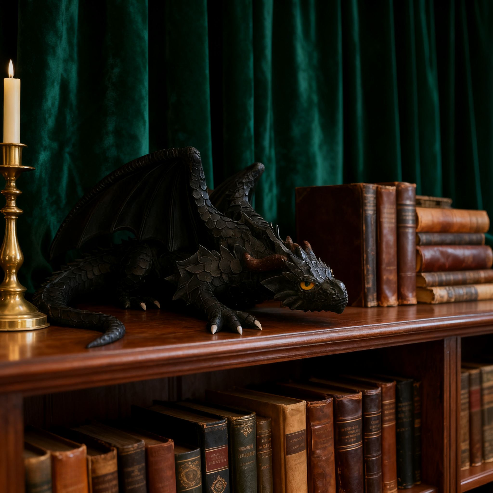 Dragon Statue - Black Fantasy Garden Decor with Glowing eyes