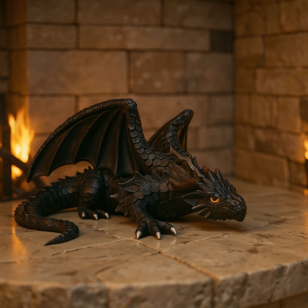 Dragon Statue - Black Fantasy Garden Decor with Glowing eyes
