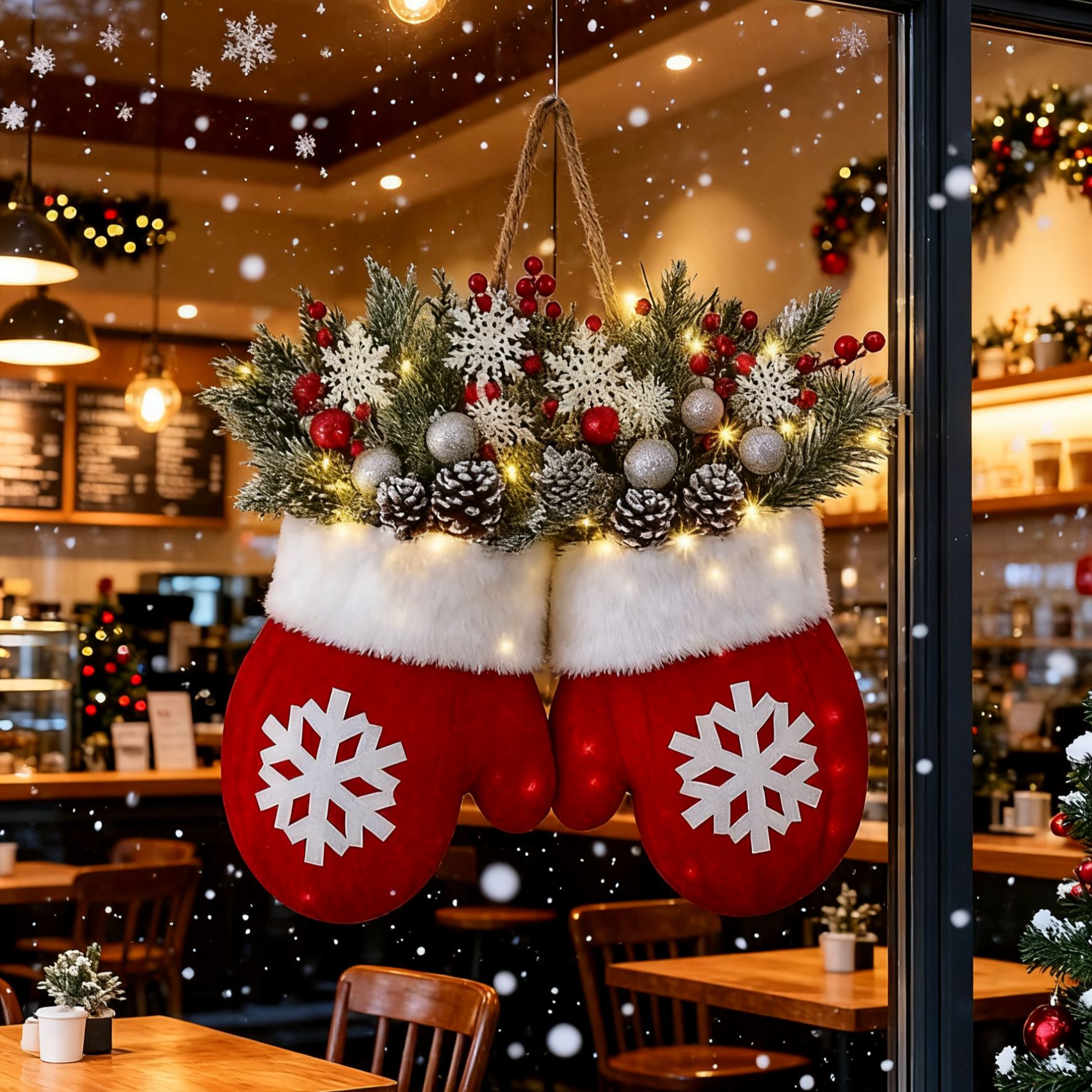 🎅Funkelnder, steckerloser, selbstleuchtender Weihnachtshandschuhkranz🎄