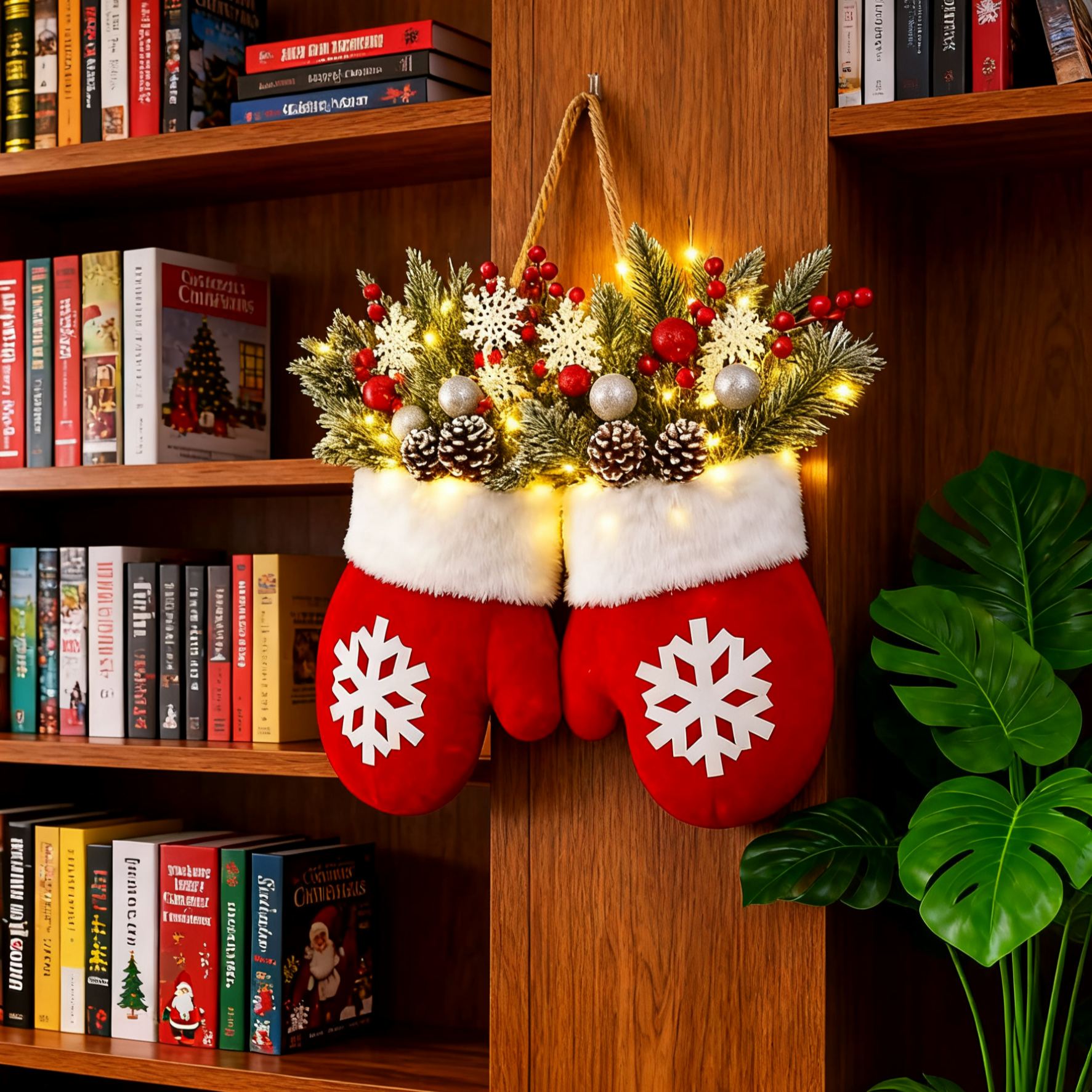 🎅Funkelnder, steckerloser, selbstleuchtender Weihnachtshandschuhkranz🎄