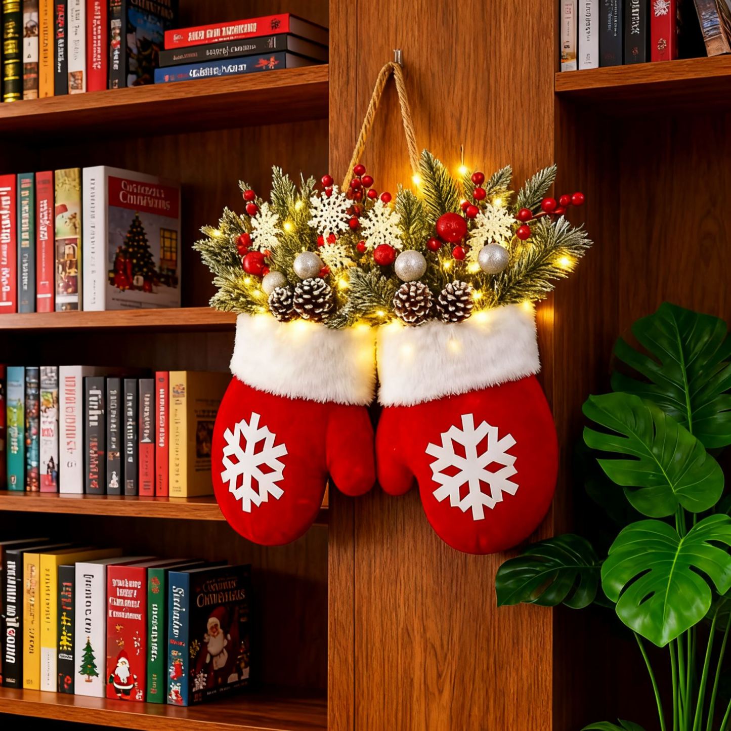 🎅Funkelnder, steckerloser, selbstleuchtender Weihnachtshandschuhkranz🎄