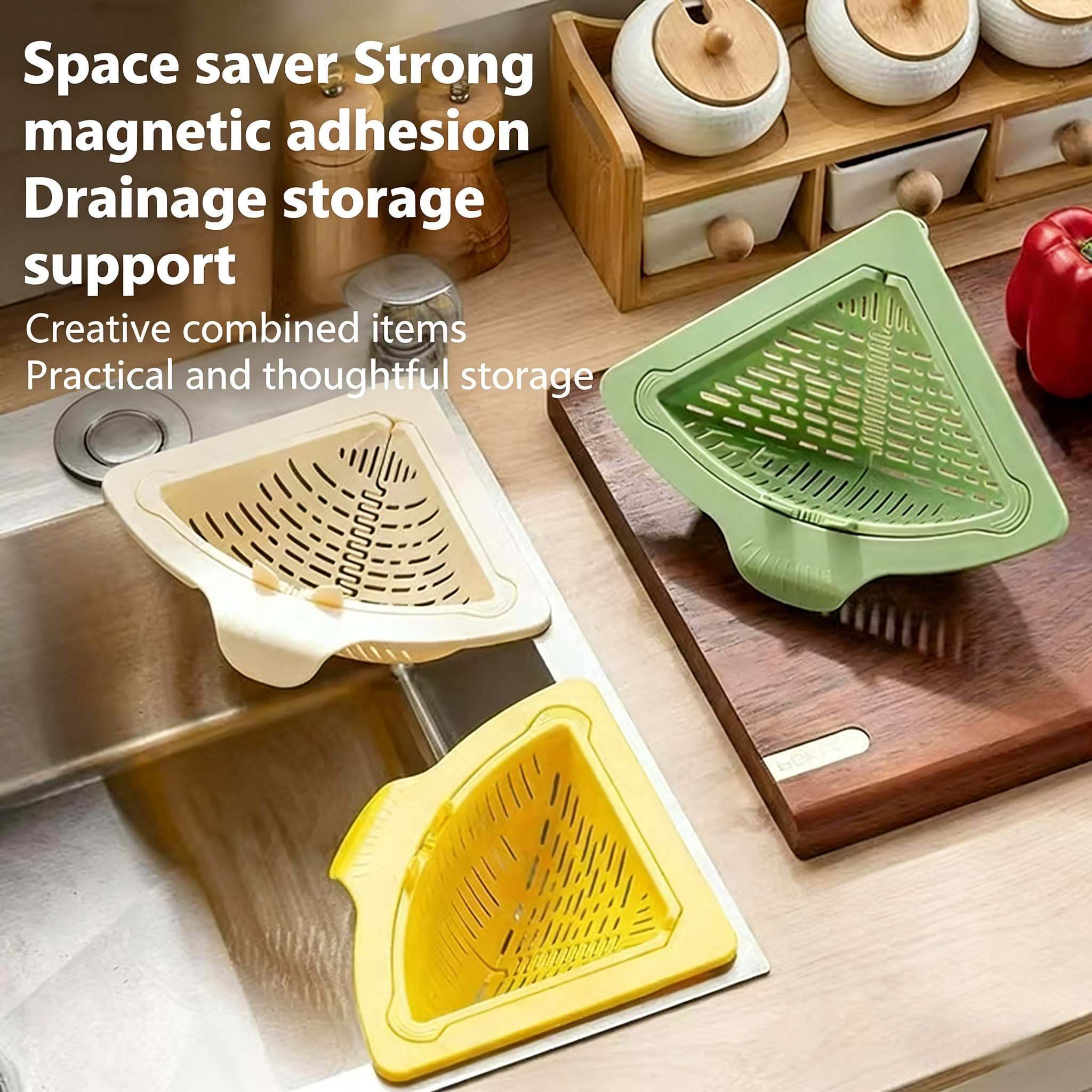 🔥Buy 1, Get 1 Free🔺Magnetic Triangular Draining Basket - Kitchen Storage Rack and Colander