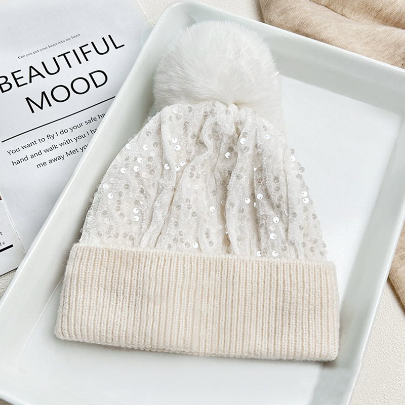 🔥Last Day 50% OFF -🎀 Sequin Fur Pom Beanie ⭐