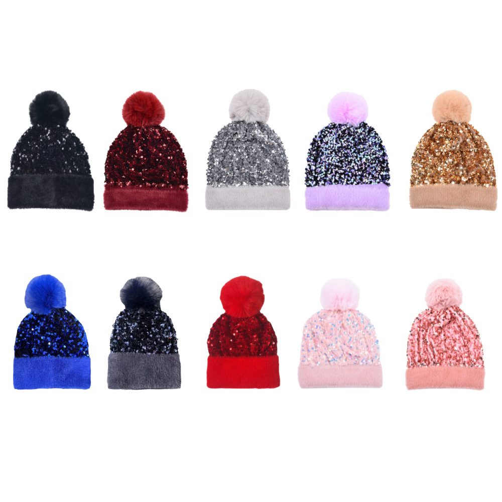 🔥Last Day 50% OFF -🎀 Sequin Fur Pom Beanie ⭐