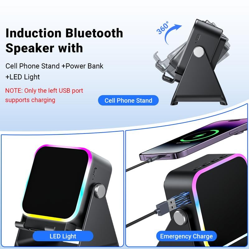 💥 FINAL TIME SALE! 40% OFF🎶📱 5-in-1 Wireless Induction Bluetooth Speaker with Adjustable Phone Stand