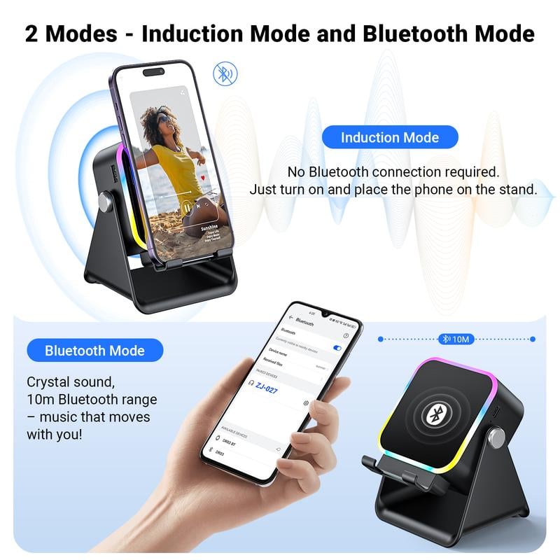 💥 FINAL TIME SALE! 40% OFF🎶📱 5-in-1 Wireless Induction Bluetooth Speaker with Adjustable Phone Stand