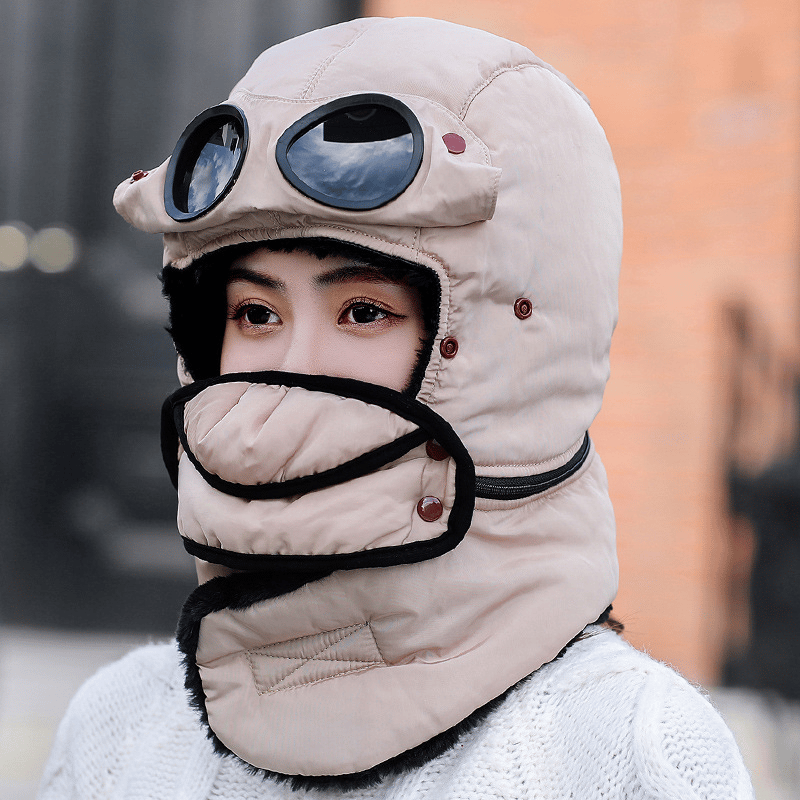 🔥LAST DAY 50% OFF🎿❄️ Winter Thermal Hat with Glasses Windproof Ski Mask Cap Fashion Warm Hat for Cycling✨