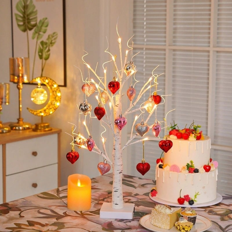 🔥LAST DAY 49% OFF❤️ Valentines Day Decor Lighted Birch Tree with Heart Ornaments