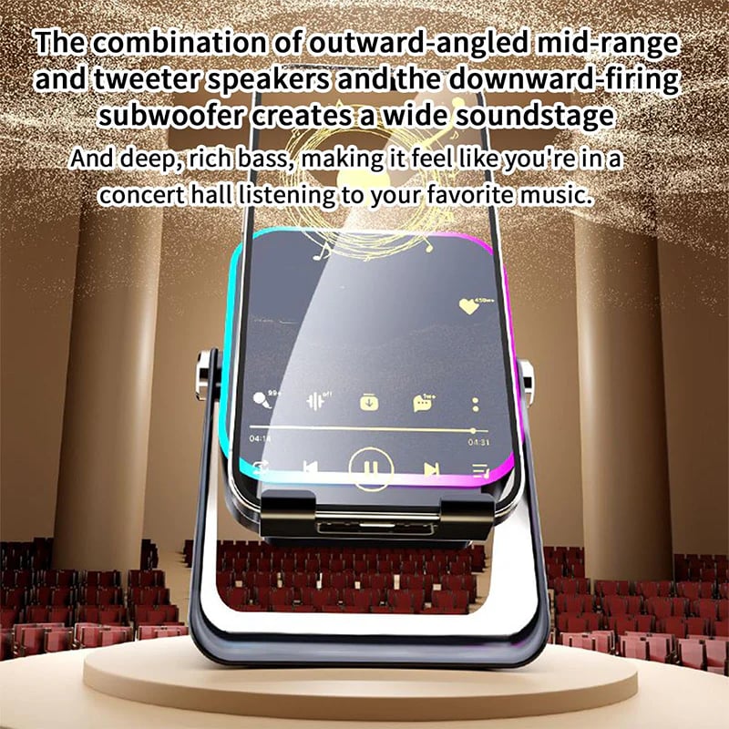 💥 FINAL TIME SALE! 40% OFF🎶📱 5-in-1 Wireless Induction Bluetooth Speaker with Adjustable Phone Stand