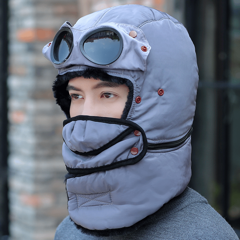 🔥LAST DAY 50% OFF🎿❄️ Winter Thermal Hat with Glasses Windproof Ski Mask Cap Fashion Warm Hat for Cycling✨