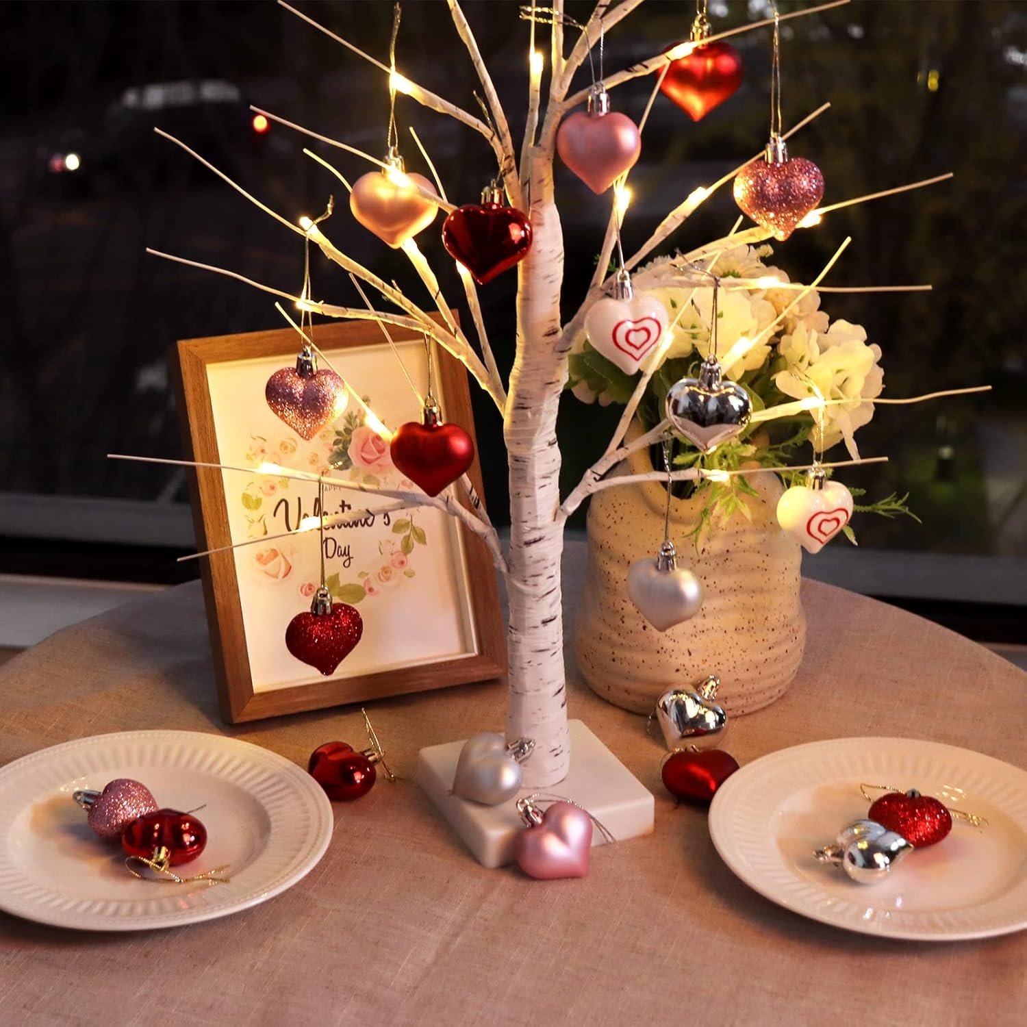 🔥LAST DAY 49% OFF❤️ Valentines Day Decor Lighted Birch Tree with Heart Ornaments