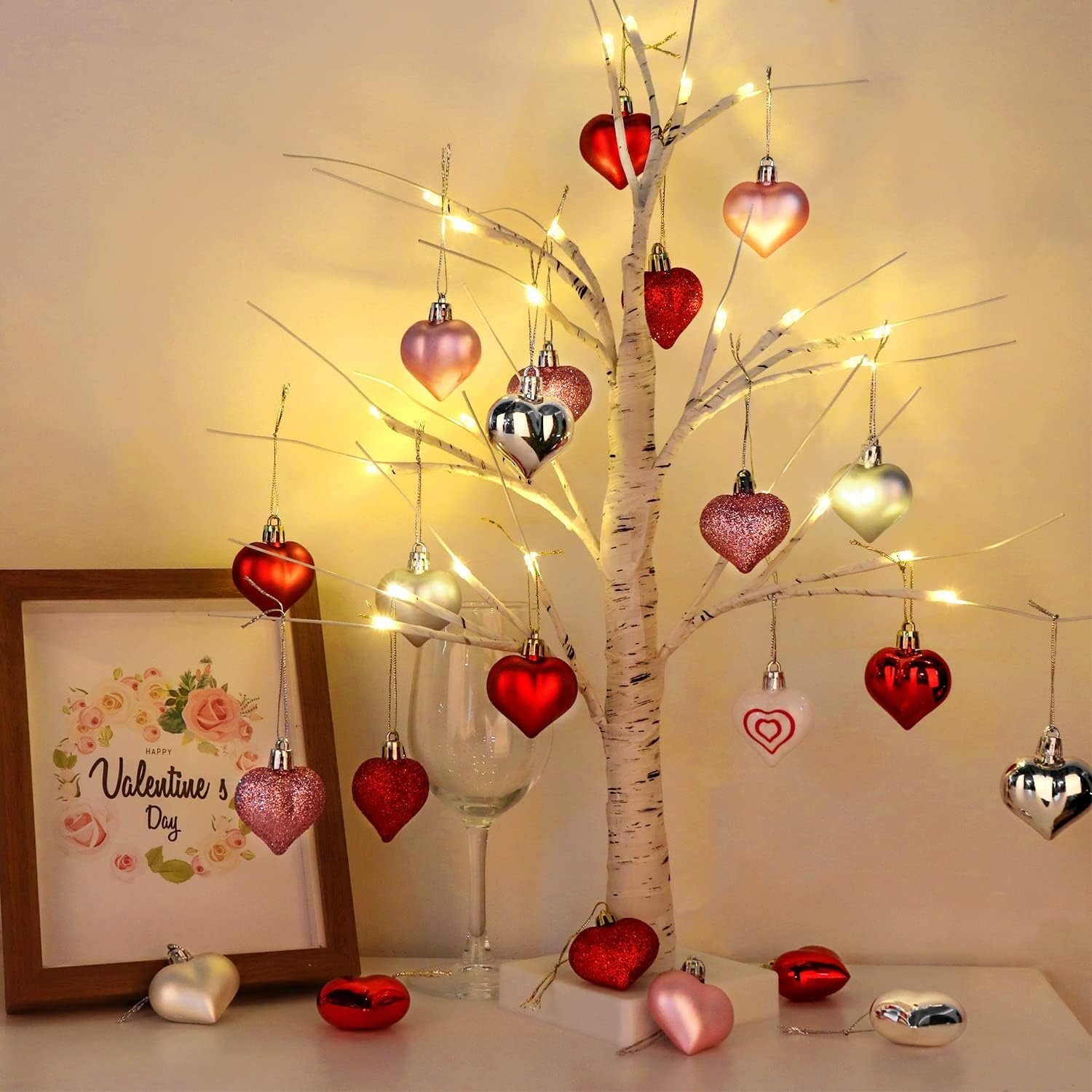 🔥LAST DAY 49% OFF❤️ Valentines Day Decor Lighted Birch Tree with Heart Ornaments