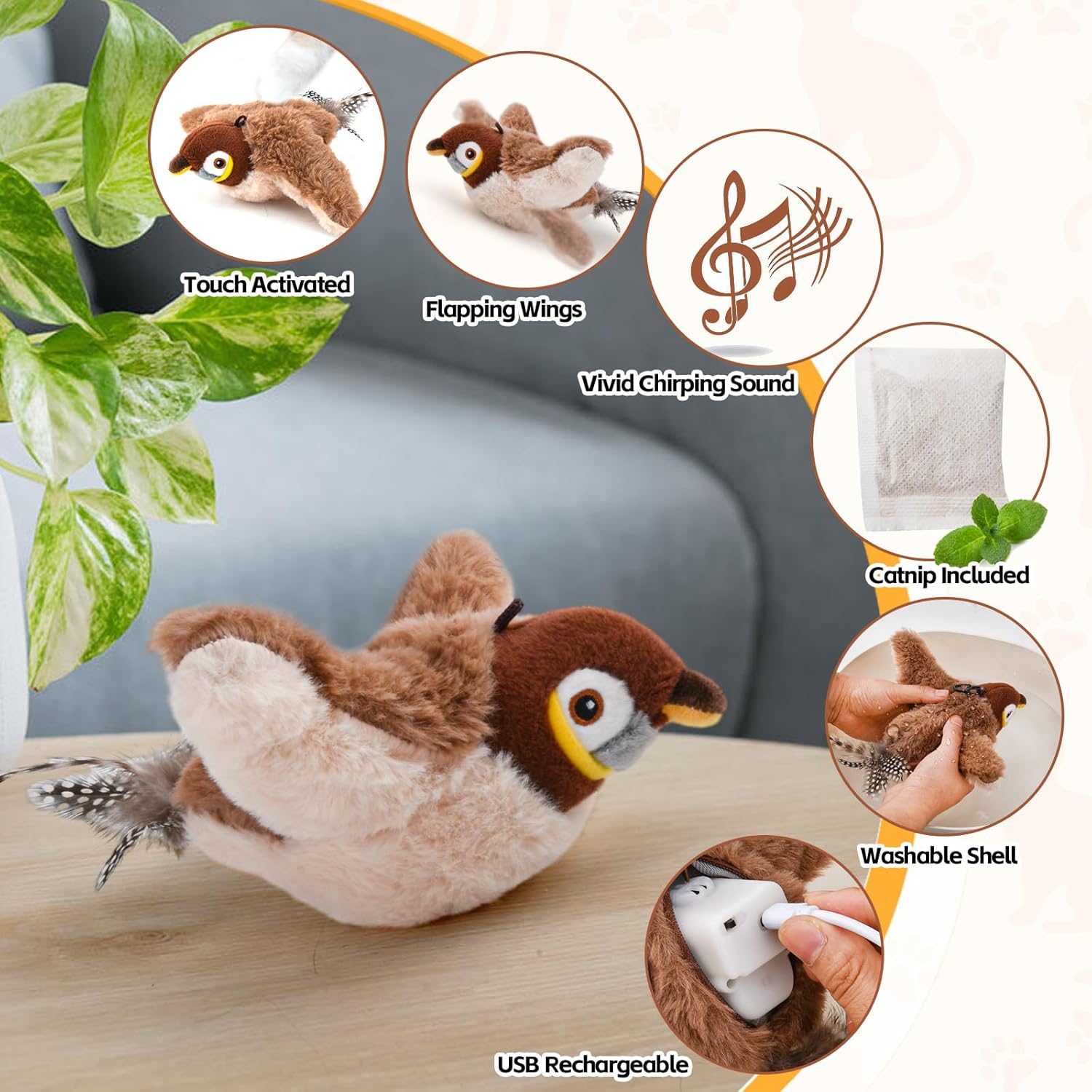 🐱YoPoll Bird Rechargeable Automatic Cat Toy