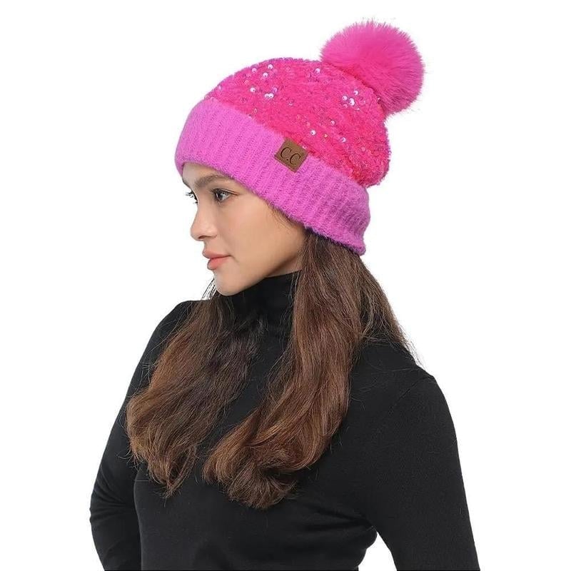 🔥Last Day 50% OFF -🎀 Sequin Fur Pom Beanie ⭐
