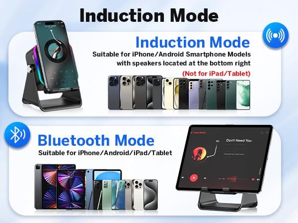 Wireless Induction Audio Speaker Stand, 5in1 Cellphone Holder, 3500mAh Rechargeable Emergency Power Bank,360&deg; Adjustable Mobile Tablet Stand with Colorful Ambient Light Gifts for Men Women