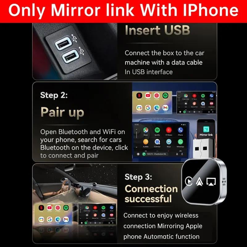 🔥LAST DAY 50% off🚗2026 Upgrade 3 in 1 Screen Mirror iOS Phone, wired to wireless Carplay adapter✨