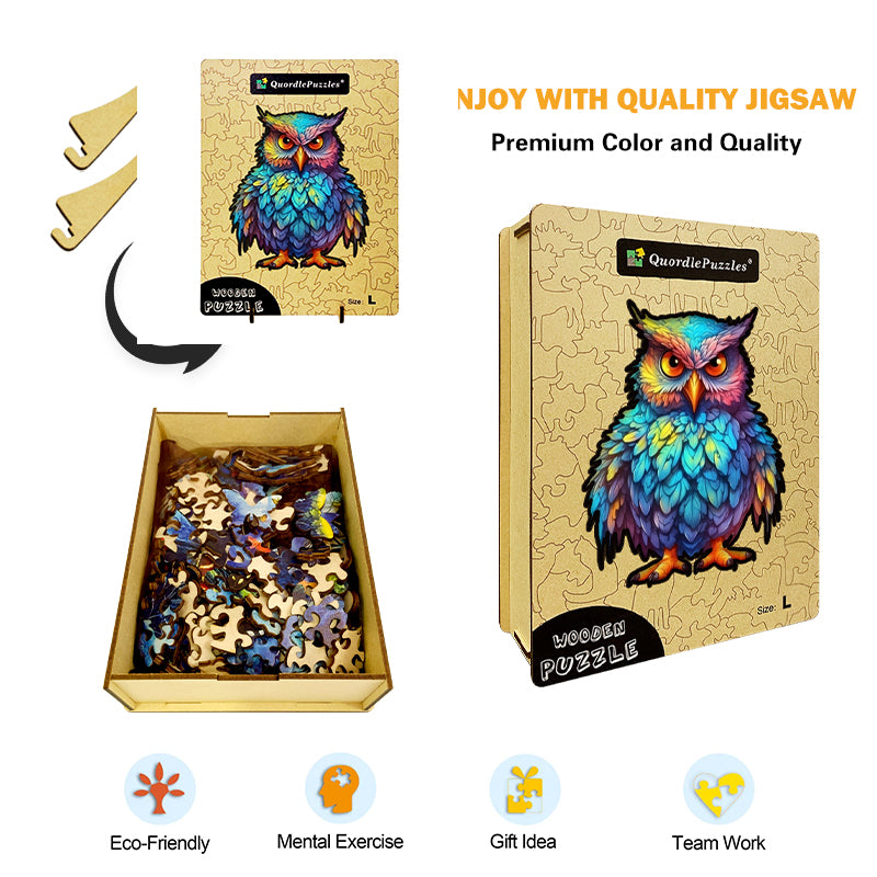 🔥LAST DAY 96% -Owl With Colorful Feathers Wooden Jigsaw Puzzle 🎁