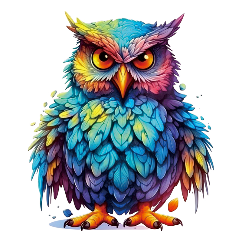 🔥LAST DAY 96% -Owl With Colorful Feathers Wooden Jigsaw Puzzle 🎁