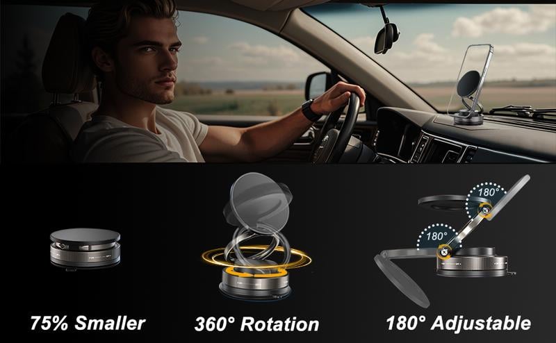Product Introduction of 360° Adjustable Vacuum Magnetic Phone Holder, Suction Cup Phone Mount for Magsafe, Portable Cell Phone Holder for Car,Makeup/Gym/Mirror, Fit for All iphone iphone 11 and above 0