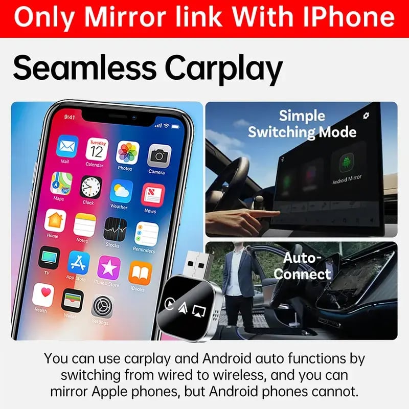 🔥LAST DAY 50% off🚗2026 Upgrade 3 in 1 Screen Mirror iOS Phone, wired to wireless Carplay adapter✨