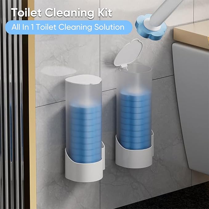 Disposable Toilet Cleaning System: Toilet Brush & Holder Kit with 6PCS Pre-Soaked Cleaner