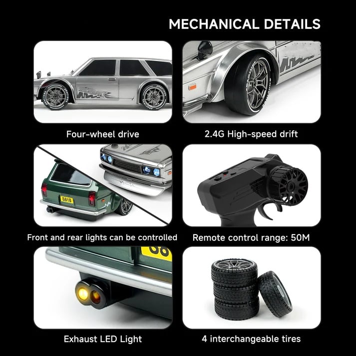 1/24 Scale High-speed drift racer with wireless remote control and four-wheel drive power🚗🚗