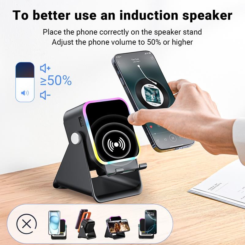 💥 FINAL TIME SALE! 40% OFF🎶📱 5-in-1 Wireless Induction Bluetooth Speaker with Adjustable Phone Stand