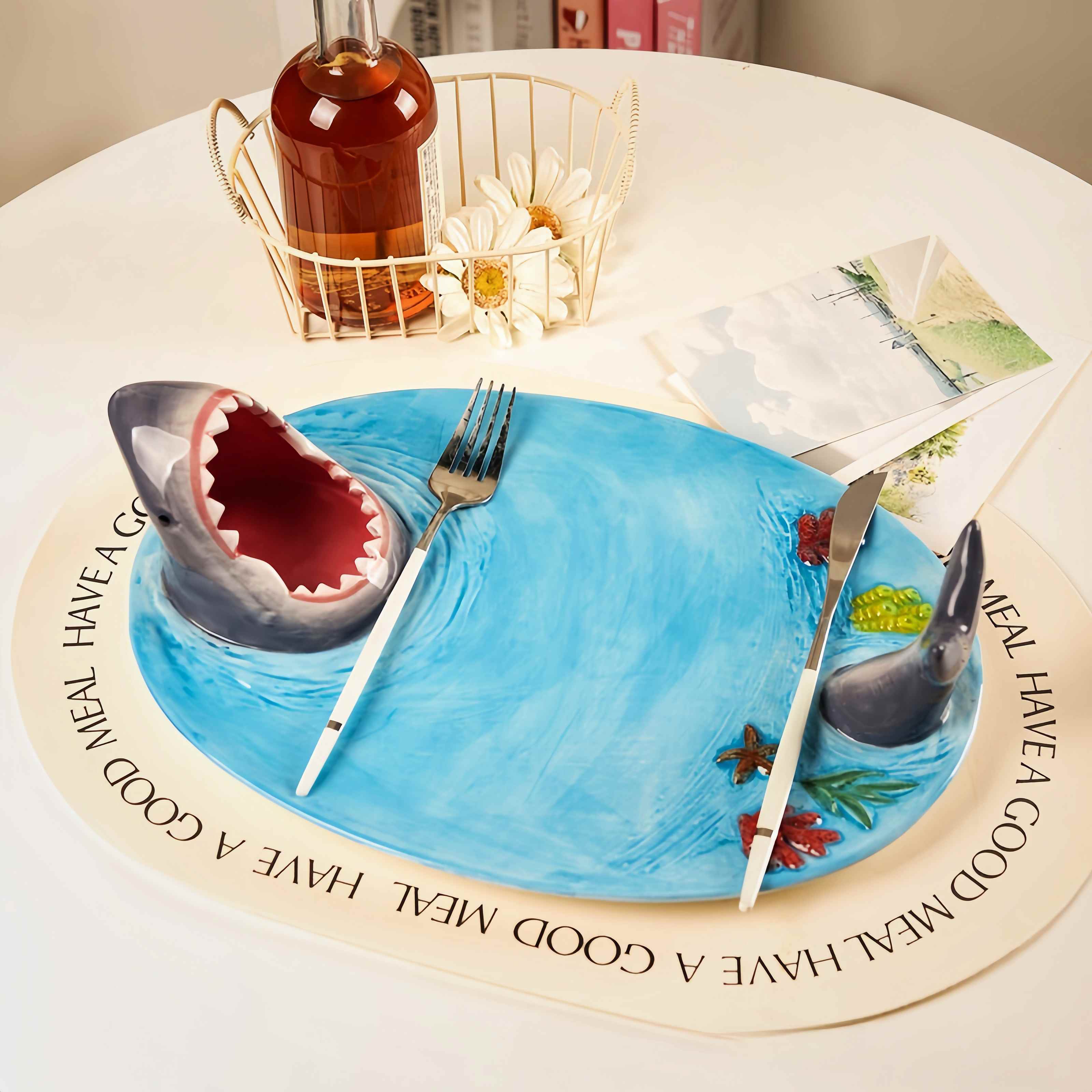 🔥LAST DAY 50% OFF⭐Handmade Ceramic Shark Plates🦈 [Equipped with knives and forks🍽]