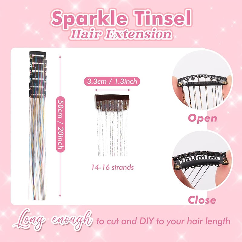 🔥Last Day 49% OFF ✨Clip-in Tinsel Hair Extensions(A set of 12 pieces)🌈