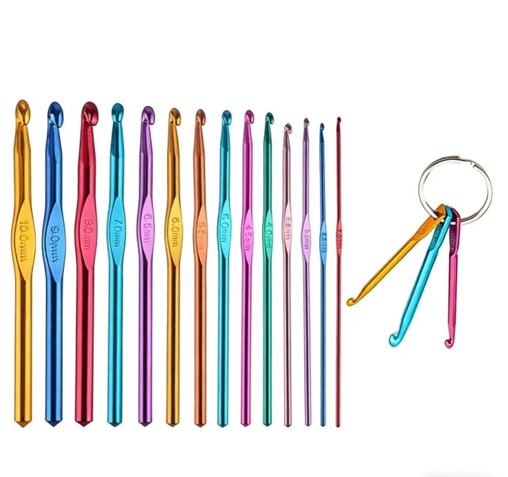 Colorful knitted and crocheted set