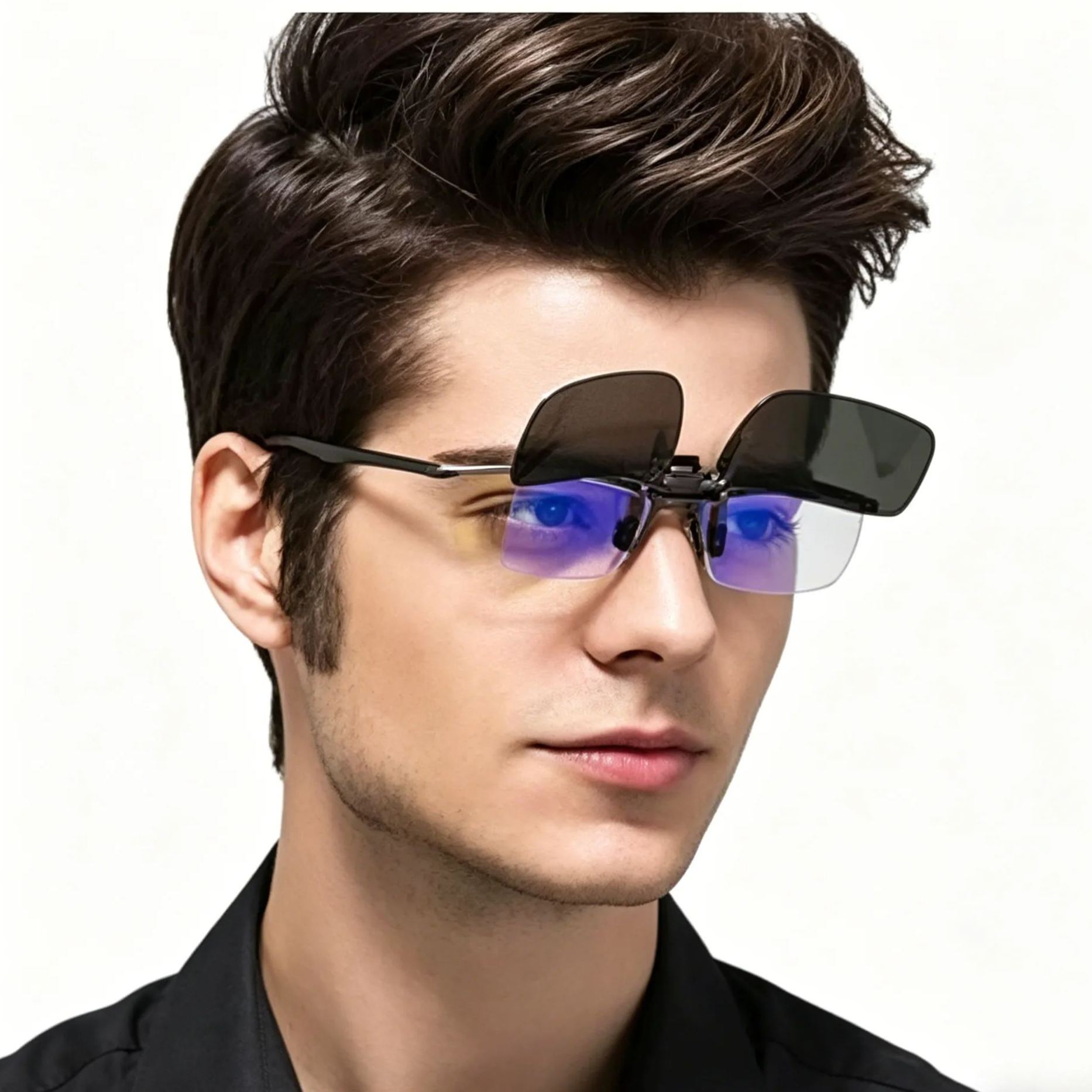 Polarized Clip-on Flip Up Metal Clip Rimless Sunglasses, Rimless Rectangle Glasses #dy-311