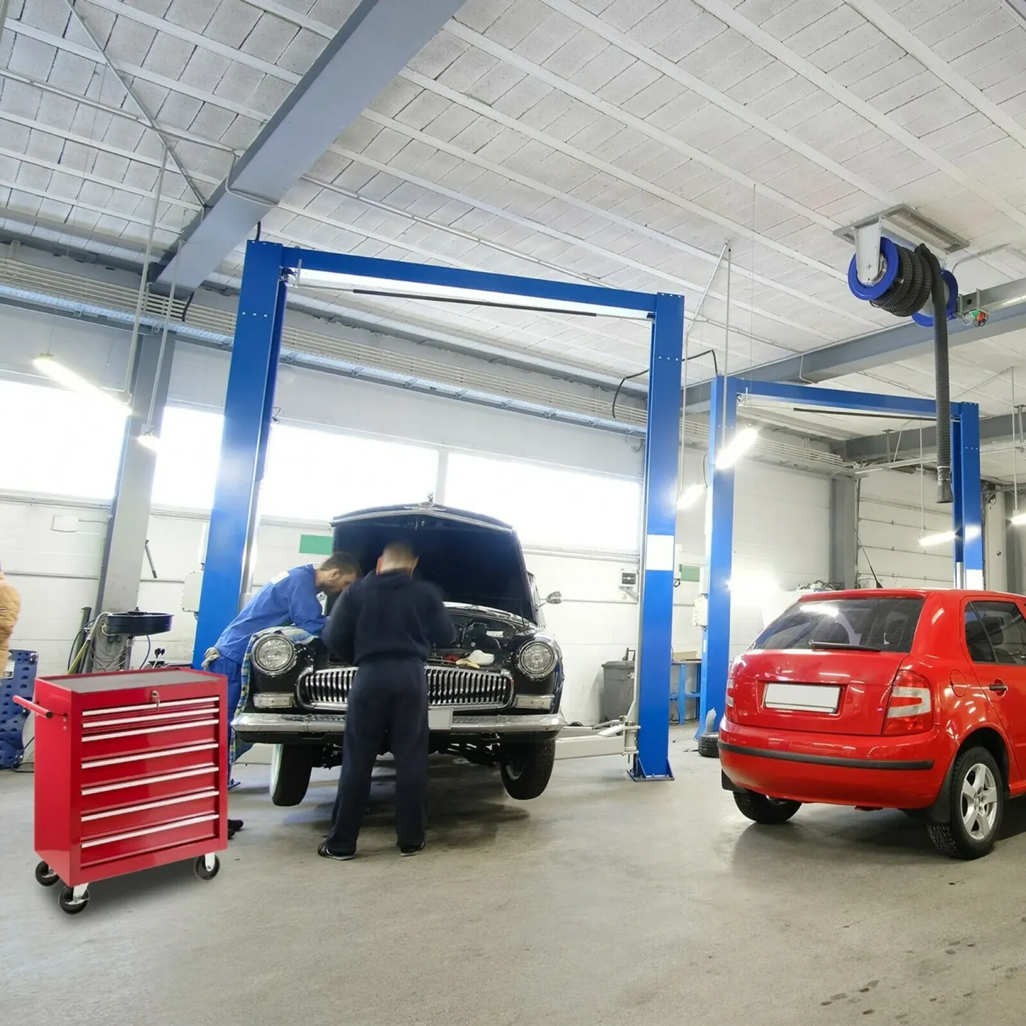 AREBOS Werkstattwagen 7 Schubladen | abschließbar, Antirutschmatten, Rot