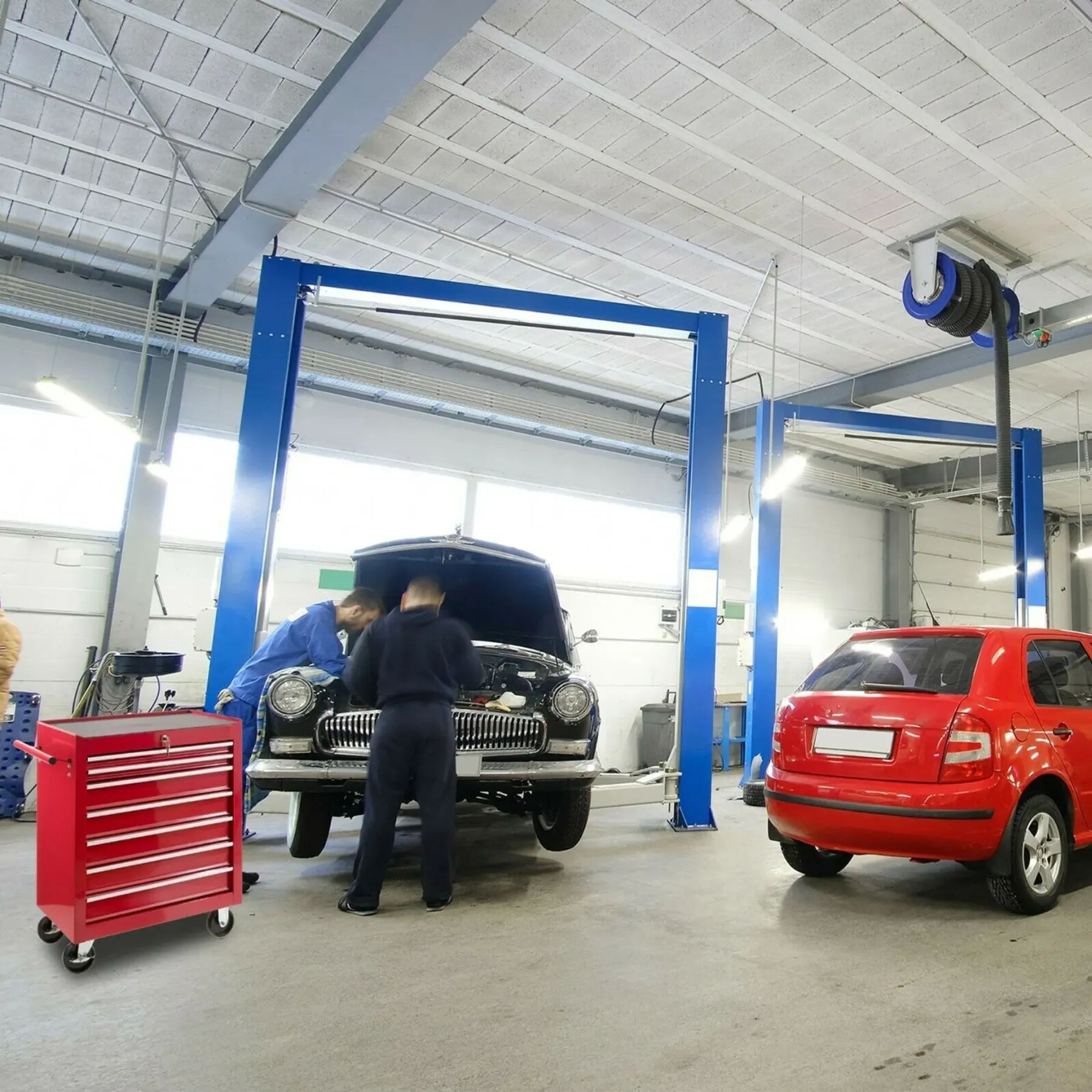 AREBOS Werkstattwagen 7 Schubladen | abschließbar, Antirutschmatten, Rot