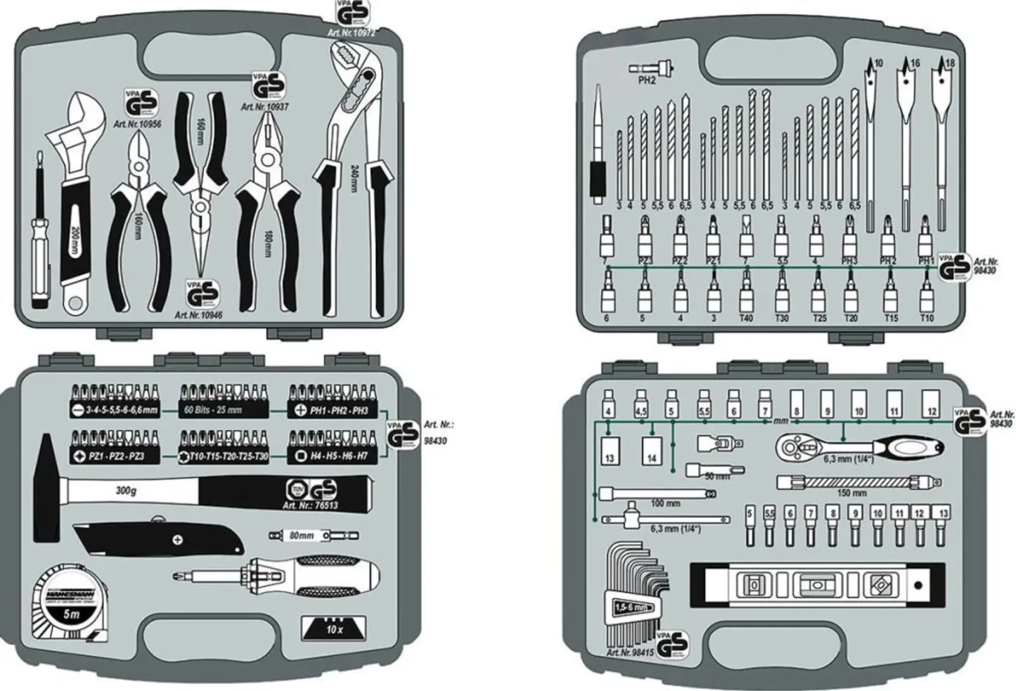 Mannesmann Werkzeugbox mit Schubladen, 163-tlg.