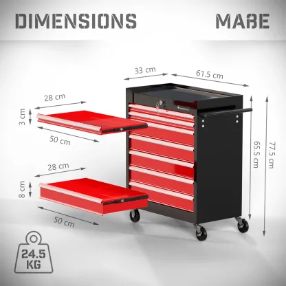 Werkzeugwagen XXL - 7 Schubladen - Rot / Schwarz