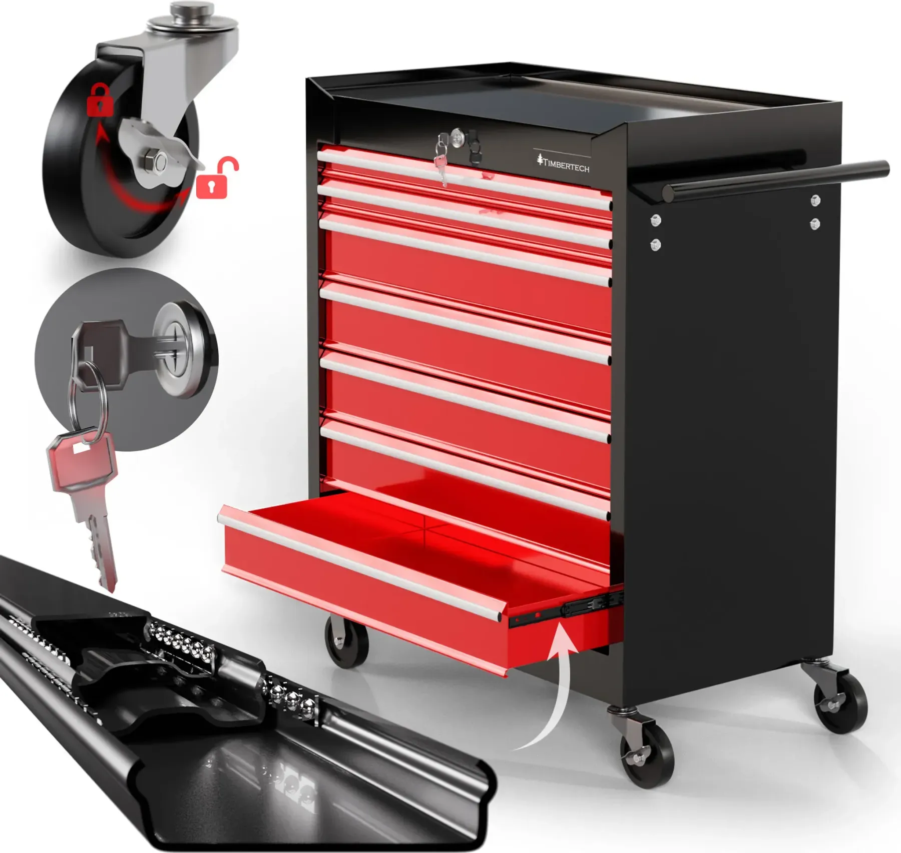 Werkzeugwagen XXL - 7 Schubladen - Rot / Schwarz