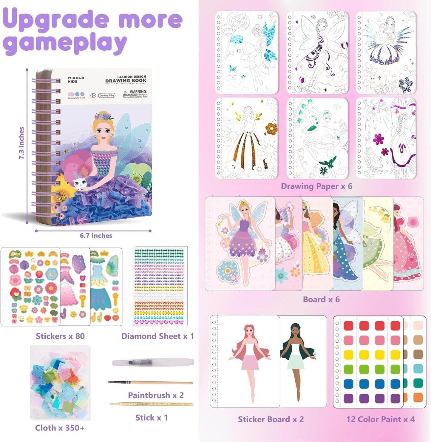 Jar Melo Poke-in 4-in-1 Diamond Painting Kits & Art Magic Princess Craft Kit Stuffers Watercolor DIY Gifts for Girls Handicraft Activities Back to School Embroidery Design Set