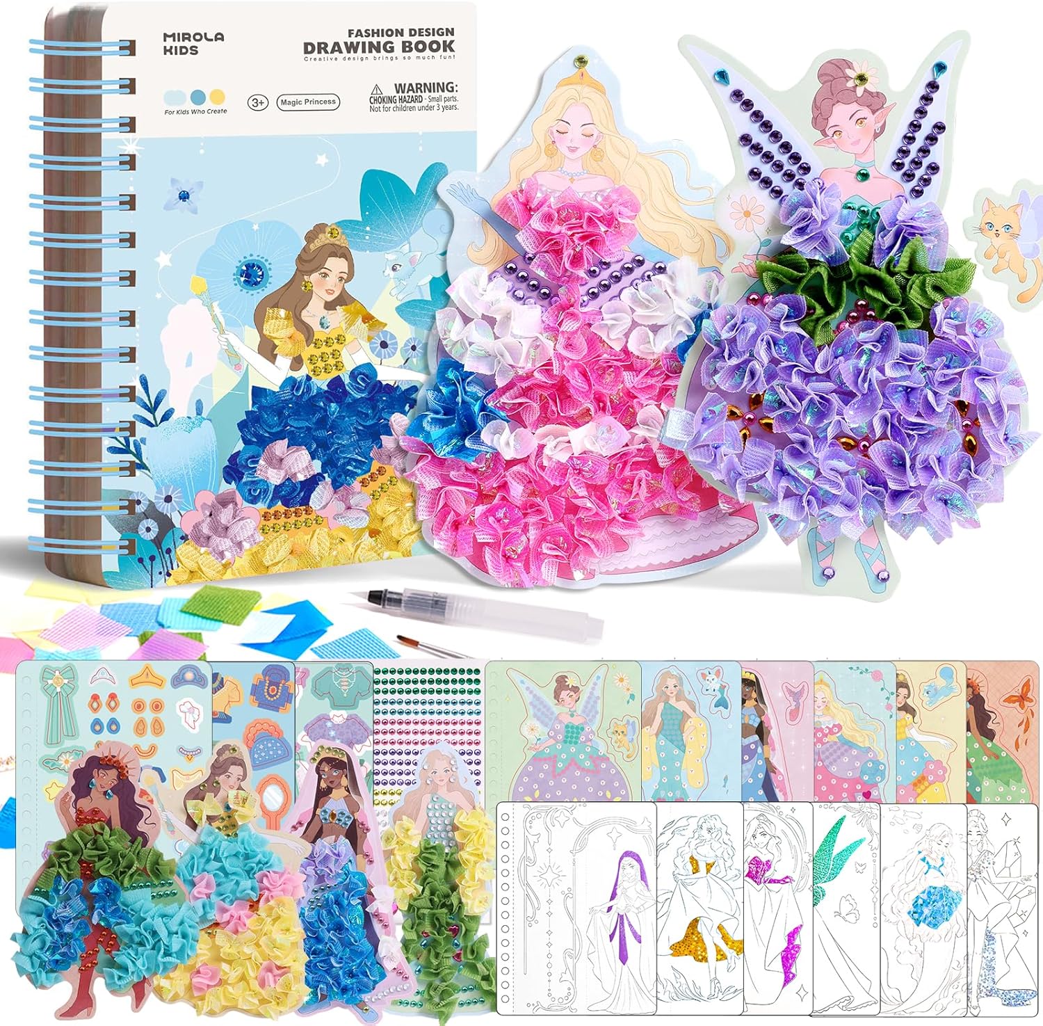 Jar Melo Poke-in 4-in-1 Diamond Painting Kits & Art Magic Princess Craft Kit Stuffers Watercolor DIY Gifts for Girls Handicraft Activities Back to School Embroidery Design Set
