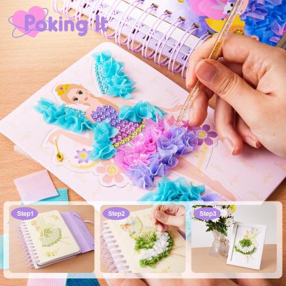 Jar Melo Poke-in 4-in-1 Diamond Painting Kits & Art Magic Princess Craft Kit Stuffers Watercolor DIY Gifts for Girls Handicraft Activities Back to School Embroidery Design Set