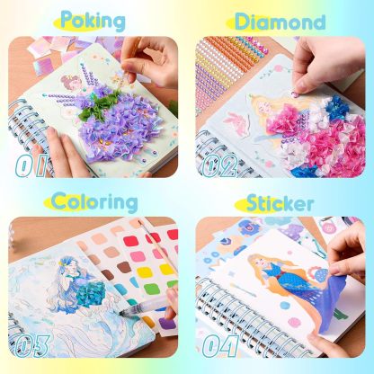 Jar Melo Poke-in 4-in-1 Diamond Painting Kits & Art Magic Princess Craft Kit Stuffers Watercolor DIY Gifts for Girls Handicraft Activities Back to School Embroidery Design Set