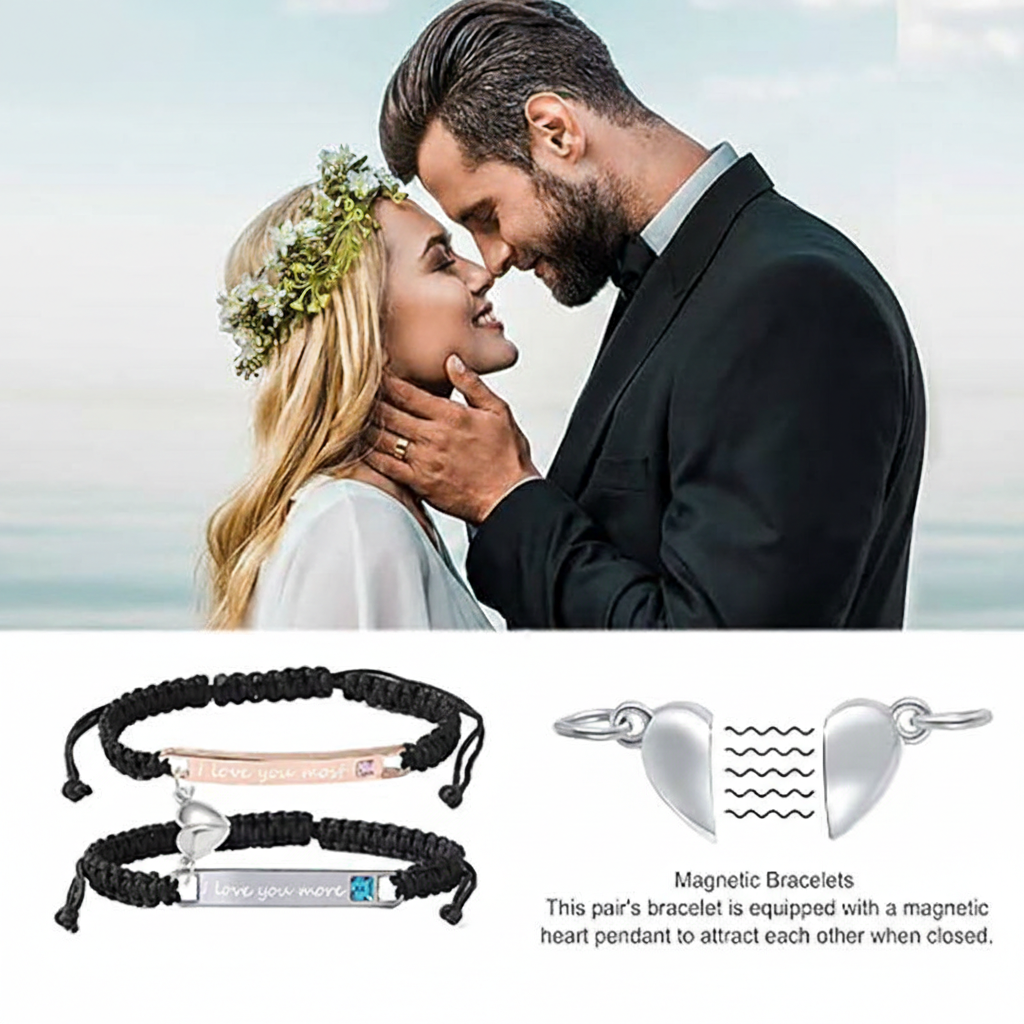 ❤️Adjustable Couple Bracelet Set, Heart Charm Bracelet🔥