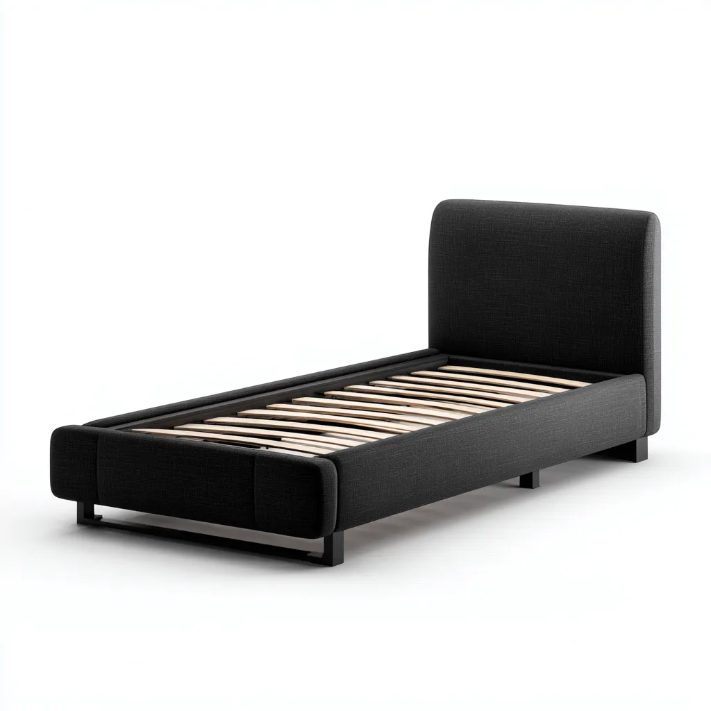 Lit simple rembourré en tissu noir 200x120x100 cm - structure moderne avec sommier à lattes-Warmthza