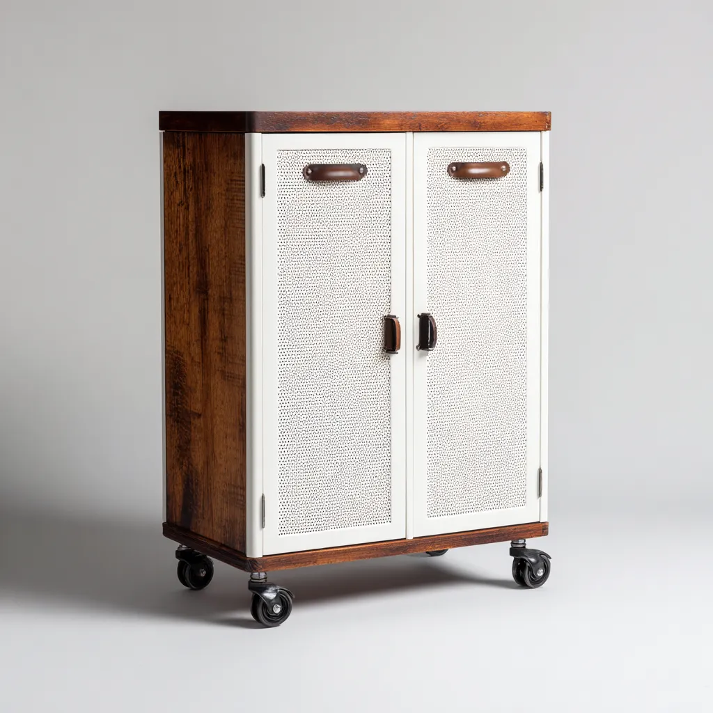 Caisson de bureau en bois 70x40x100 cm - marron-blanc - avec 2 portes et roulettes-Warmthza