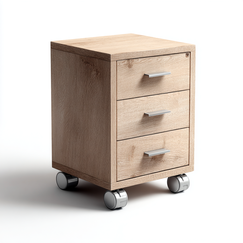 Caisson de bureau en bois 42x45x60 cm - chêne naturel - 3 tiroirs - avec roulettes-Warmthza